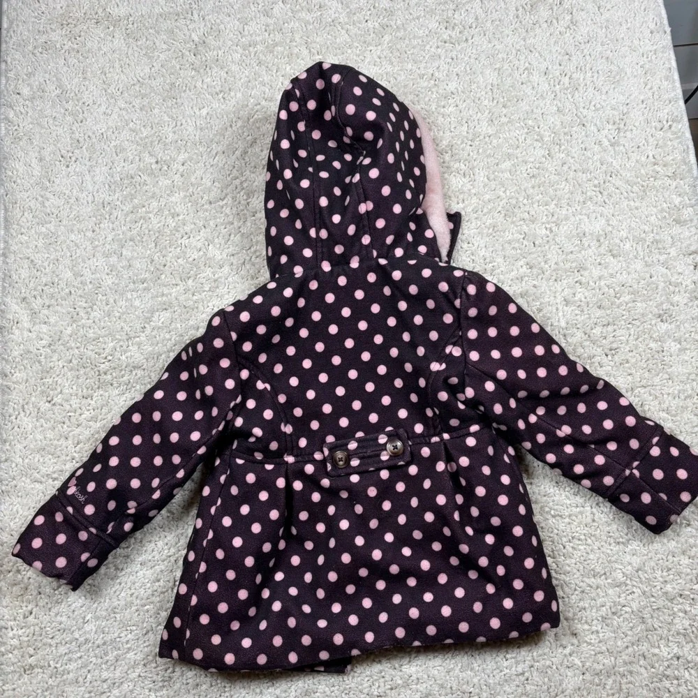 OshKosh B'gosh Girls Size 5 Polka‎ Dot Hooded Fleece Coat Jacket Pink Brown